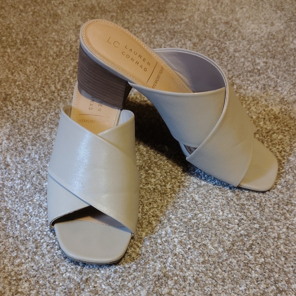 LC Lauren Conrad Cream Mules with Crossover Straps